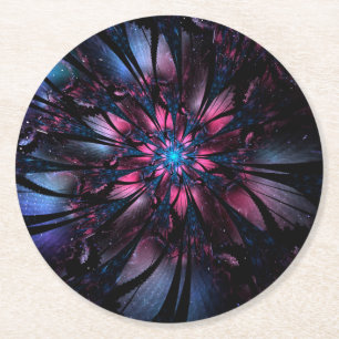 Abstract fractal flower design. round paper coaster
