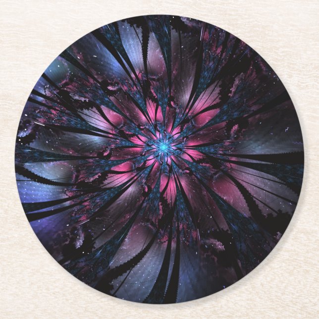 Abstract fractal flower design.  round paper coaster (Front)