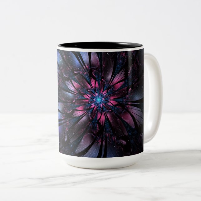 Abstract fractal flower design.   Two-Tone coffee mug (Front Right)