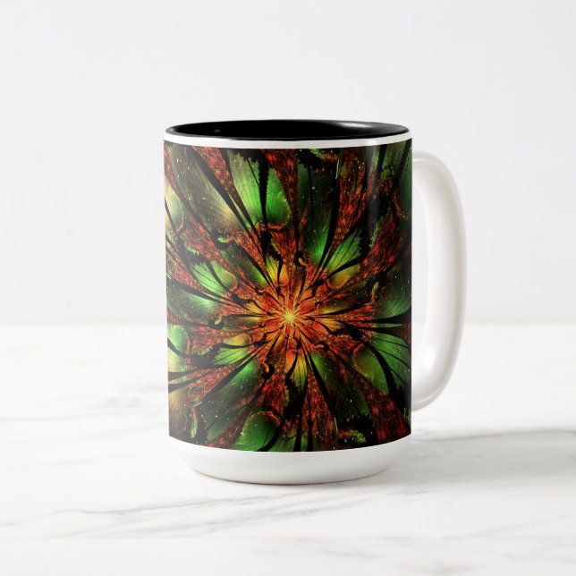 Abstract fractal flower design.   Two-Tone coffee mug (Front Right)