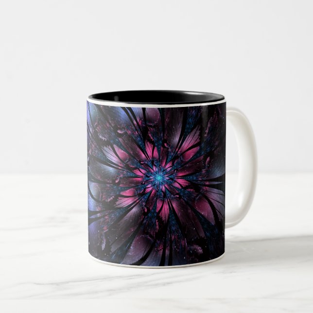 Abstract fractal flower design.   Two-Tone coffee mug (Front Right)