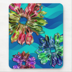 abstract fractal flowers 2D blue cyan waves Mouse Pad