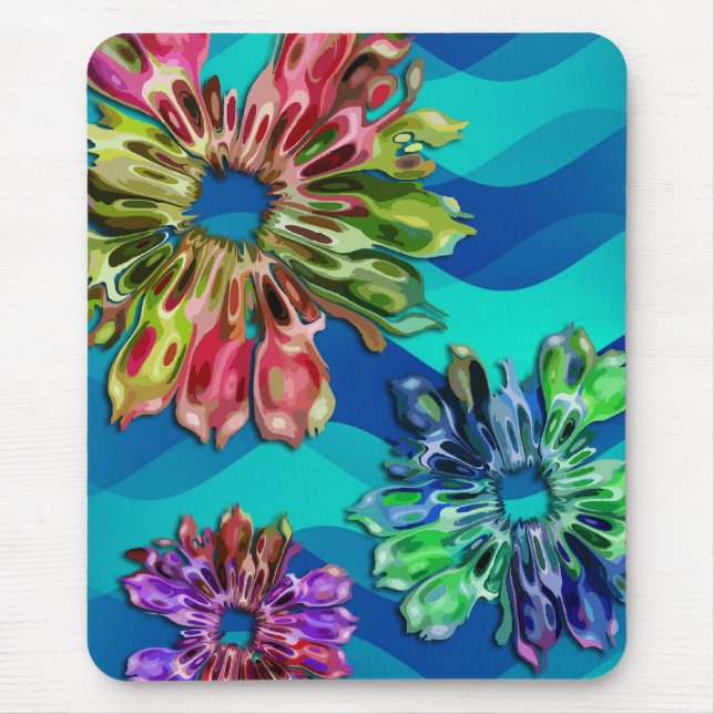 abstract fractal flowers 2D | blue cyan waves Mouse Pad (Front)