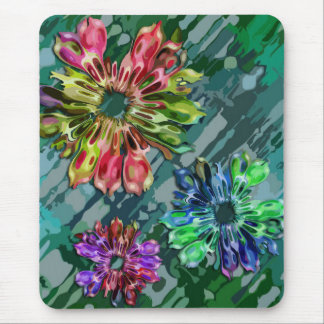 abstract fractal flowers 2D | green blue splatter Mouse Pad