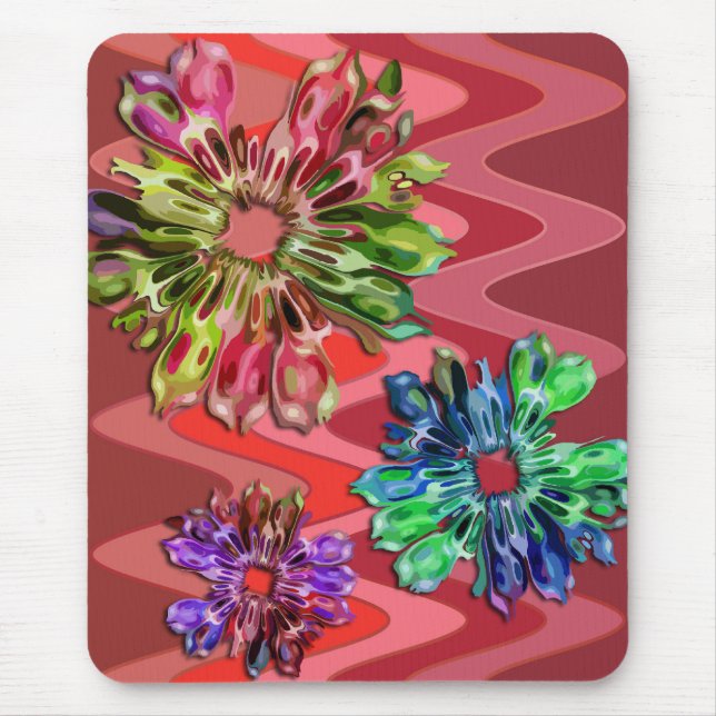abstract fractal flowers 2D | sinus red Mouse Pad (Front)
