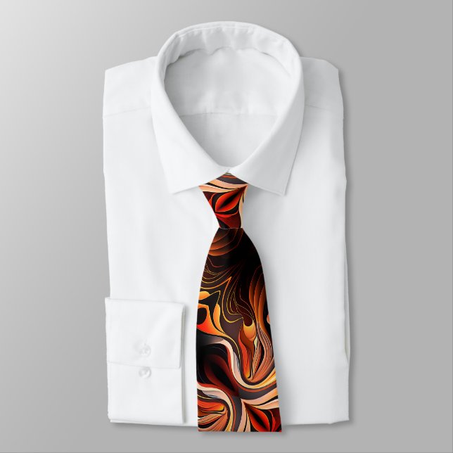 Abstract Fractal Gold Orange Black Neck Tie (Tied)