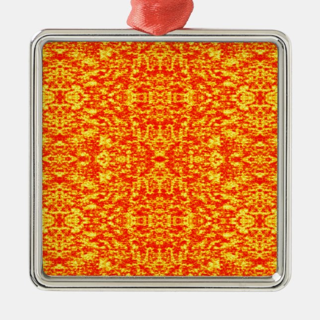 Abstract Fractal In Red And Orange Metal Tree Decoration (Front)