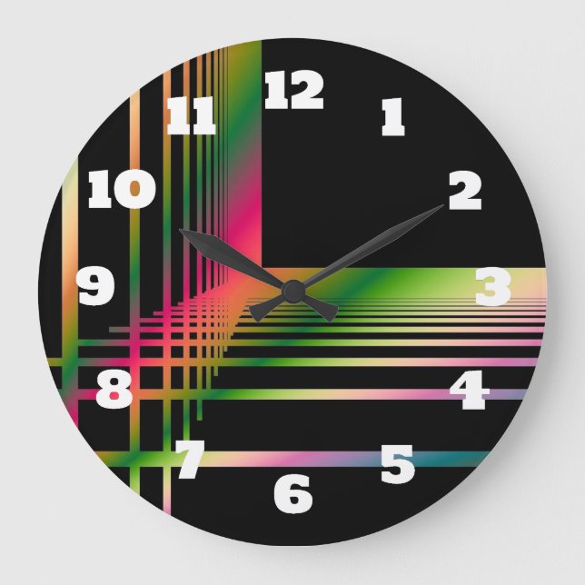 Abstract Fractal Lines and Crosses Large Clock (Front)