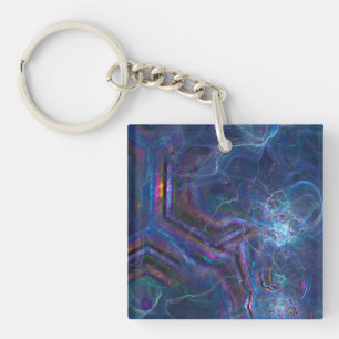 Abstract Fractal Nebula and Geometric Morph Key Ring