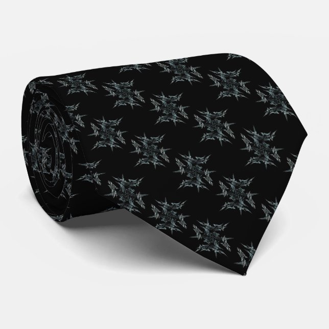 Abstract Fractal White Snowflake on Black Necktie (Rolled)