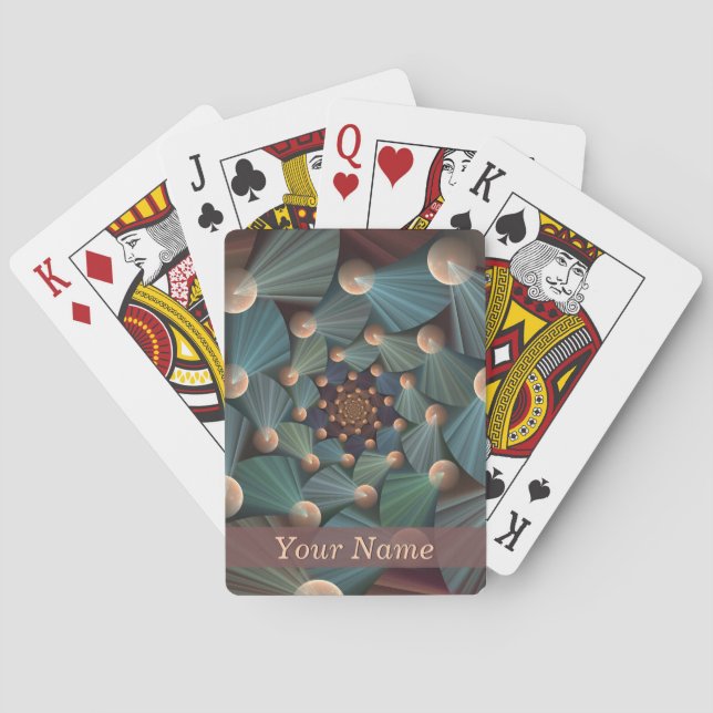Abstract Fractal With Depth Brown Slate Blue Name Playing Cards (Back)