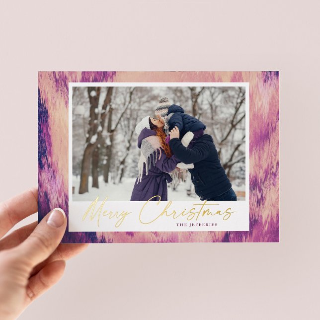 Abstract Frame Merry Christmas 2 Photo Foil Holiday Card (Creator Uploaded)