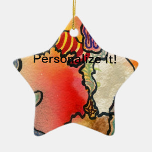 Abstract free form  cells in multicolored star. ceramic ornament