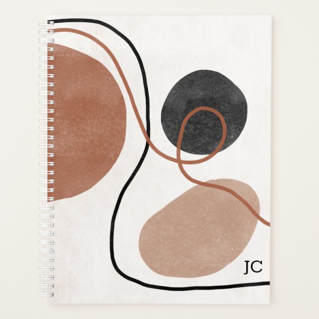 Abstract Freeform Shapes - Brown and Black Planner (Front)