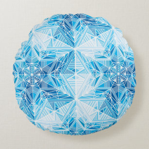 Abstract frozen star snowflakes seamless pattern round cushion