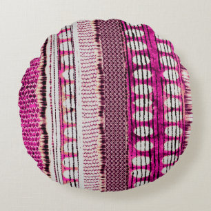 abstract fuchsia colorful ethnic border pattern round cushion