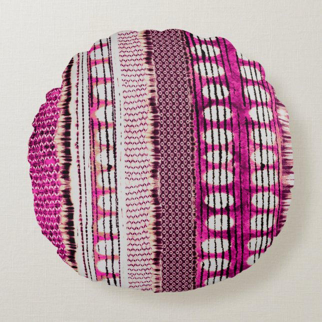 abstract fuchsia colorful ethnic border pattern round cushion (Front)