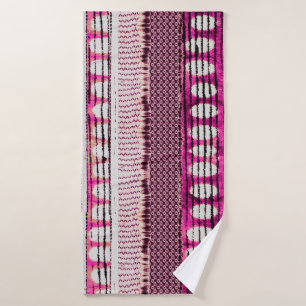 abstract fuchsia colourful ethnic border pattern bath towel