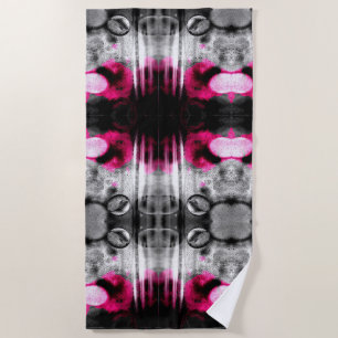 Abstract Fuchsia, Grey and Black Grain Photo Art Beach Towel