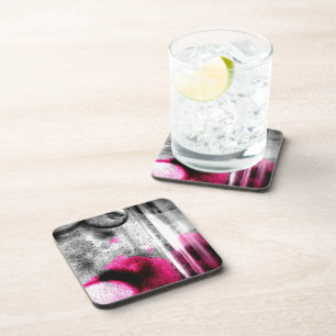 Abstract Fuchsia, Grey and Black Grain Photo Art Coaster