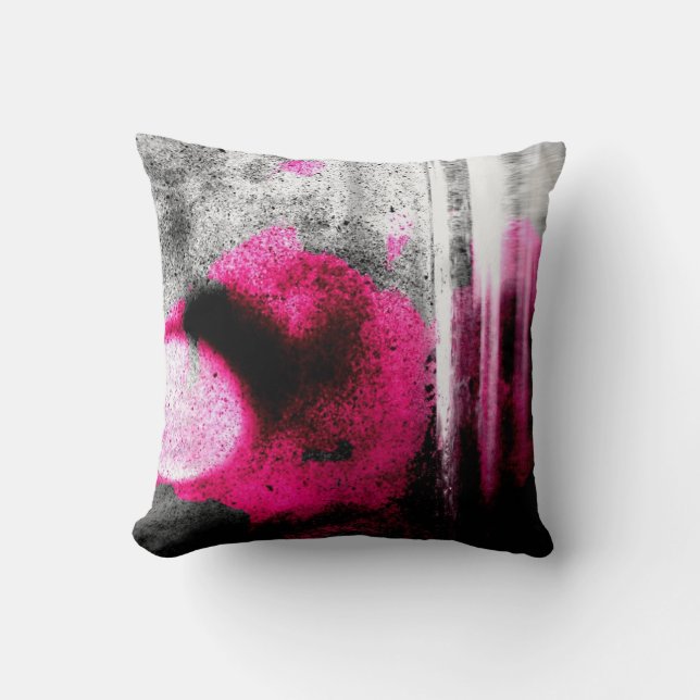 Abstract Fuchsia, Grey and Black Grain Photo Art Cushion (Front)