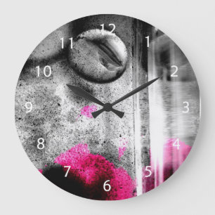 Abstract Fuchsia, Grey and Black Grain Photo Art Large Clock