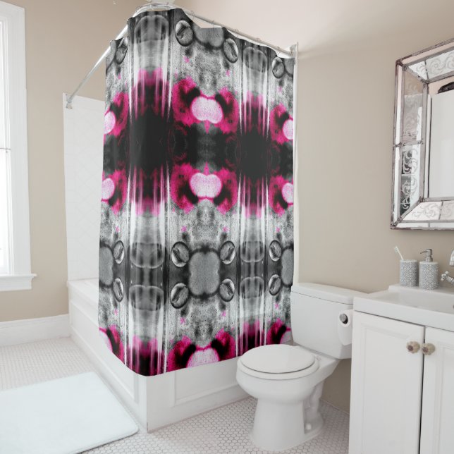 Abstract Fuchsia, Grey and Black Grain Photo Art Shower Curtain (In Situ)