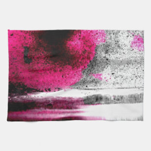 Abstract Fuchsia, Grey and Black Grain Photo Art Tea Towel