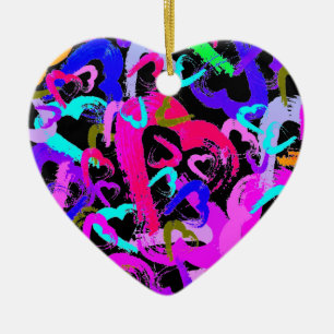 Abstract Fuchsia Hearts Ceramic  Ornament