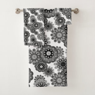 Abstract fun cartoon flowers floral kids scandinav bath towel set