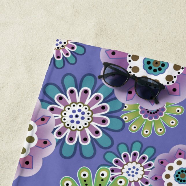 Abstract fun cartoon flowers floral kids scandinav beach towel (In Situ)