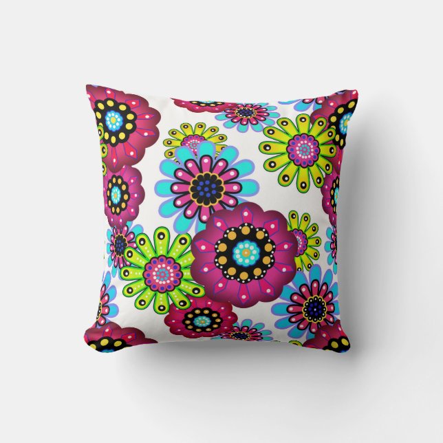 Abstract fun cartoon flowers floral kids scandinav cushion (Front)