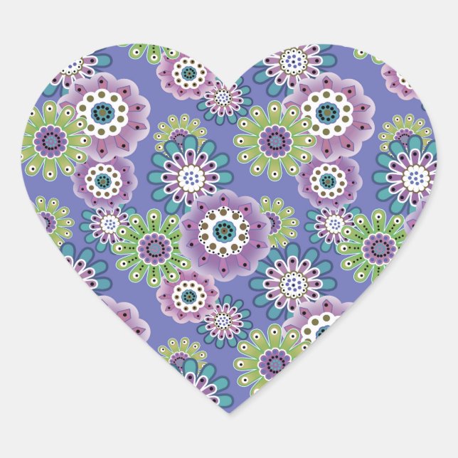Abstract fun cartoon flowers floral kids scandinav heart sticker (Front)