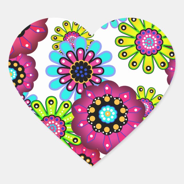 Abstract fun cartoon flowers floral kids scandinav heart sticker (Front)