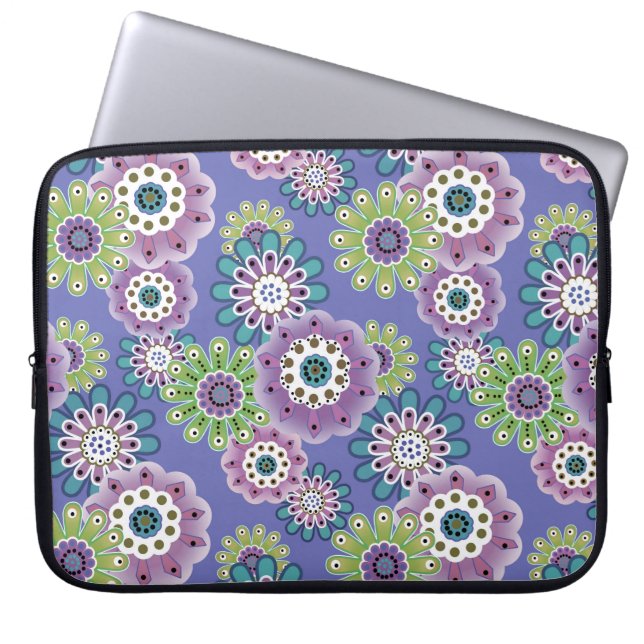 Abstract fun cartoon flowers floral kids scandinav laptop sleeve (Front)