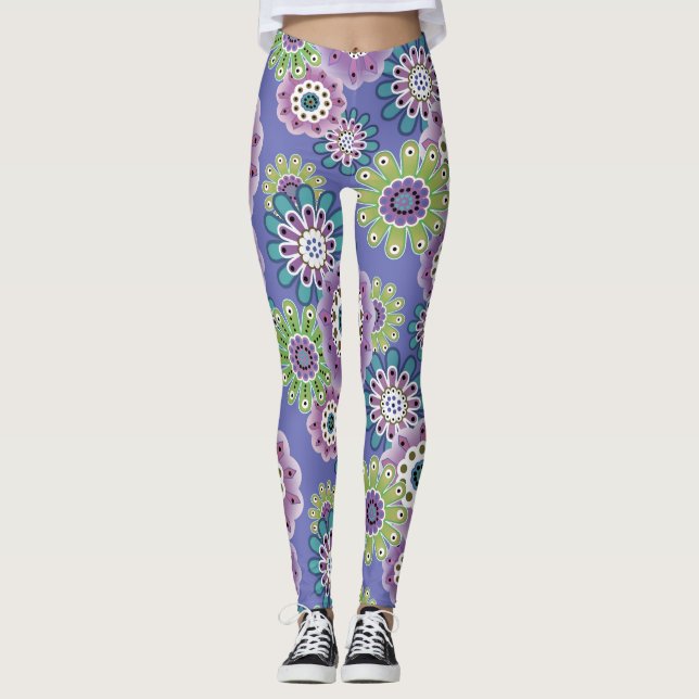 Abstract fun cartoon flowers floral kids scandinav leggings (Front)