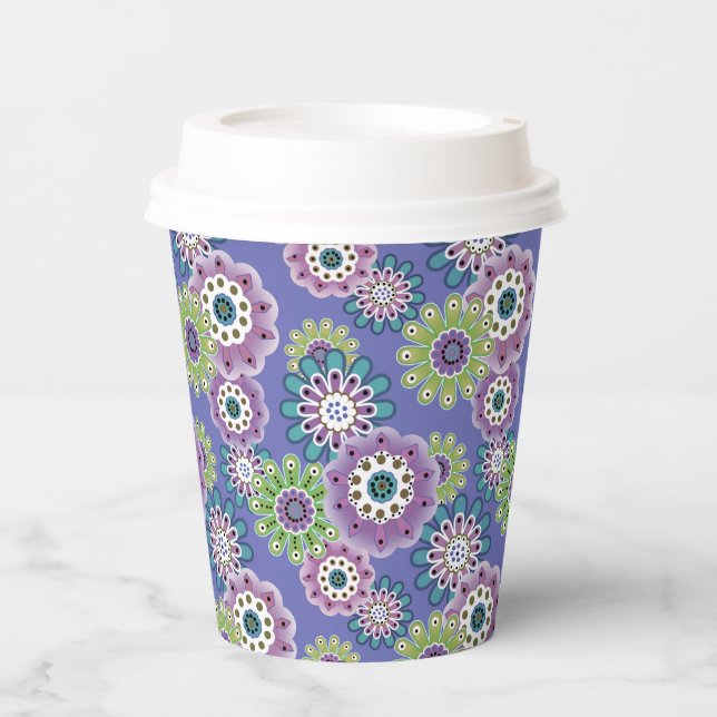Abstract fun cartoon flowers floral kids scandinav paper cups (Front)