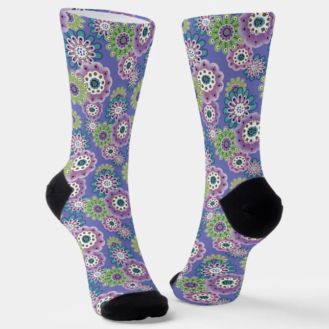Abstract fun cartoon flowers floral kids scandinav socks (Angled)