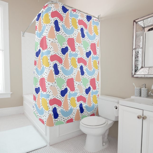 Abstract fun modern cute kids summer shapes figure shower curtain (In Situ)