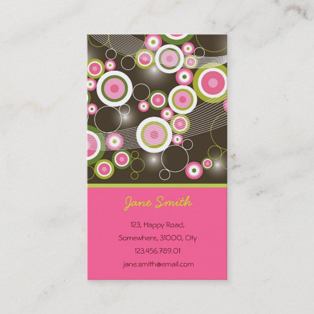 Abstract Fun Retro Funky Pink Circles Profile Card (Front)