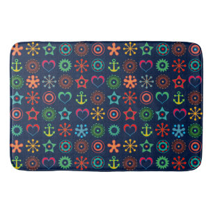 Abstract fun shapes retro design print bath mat