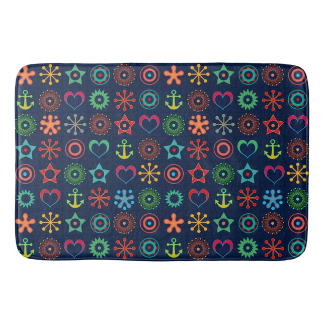 Abstract fun shapes retro design print bath mat (Front)