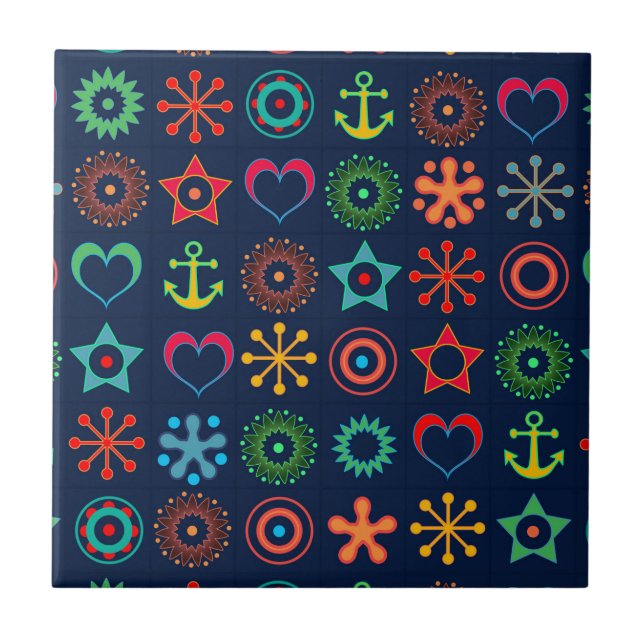 Abstract fun shapes retro design print ceramic tile (Front)