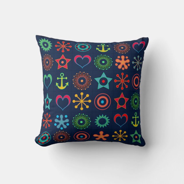 Abstract fun shapes retro design print cushion (Front)