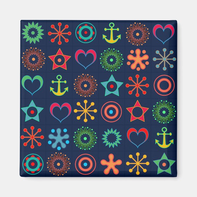 Abstract fun shapes retro design print magnet (Front)