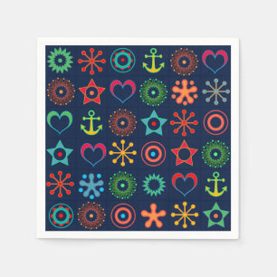 Abstract fun shapes retro design print napkin