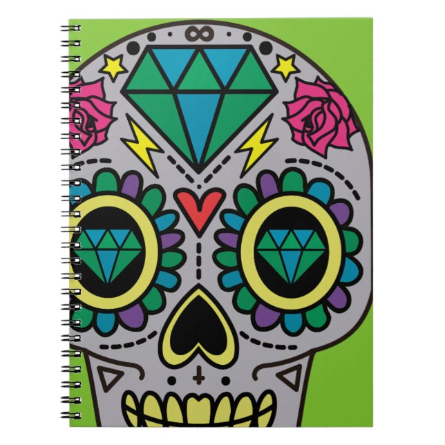 Abstract Funky Colourful sugar skull Notebook (Front)