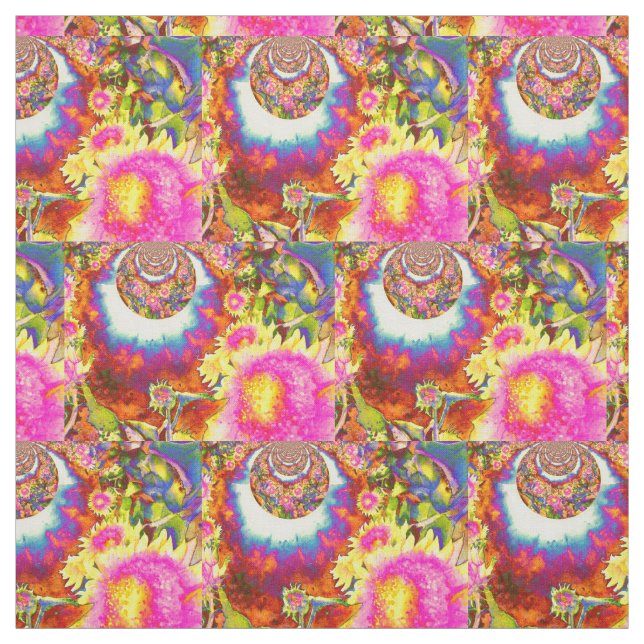 Abstract funky floral  Sunflower fields  Fabric (Swatch)