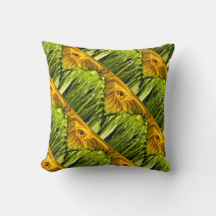 Abstract funky retro Sunflower, scared geometry Cushion
