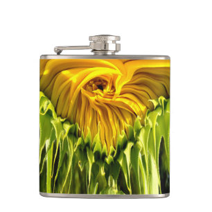 Abstract funky retro Sunflower, scared geometry  Hip Flask